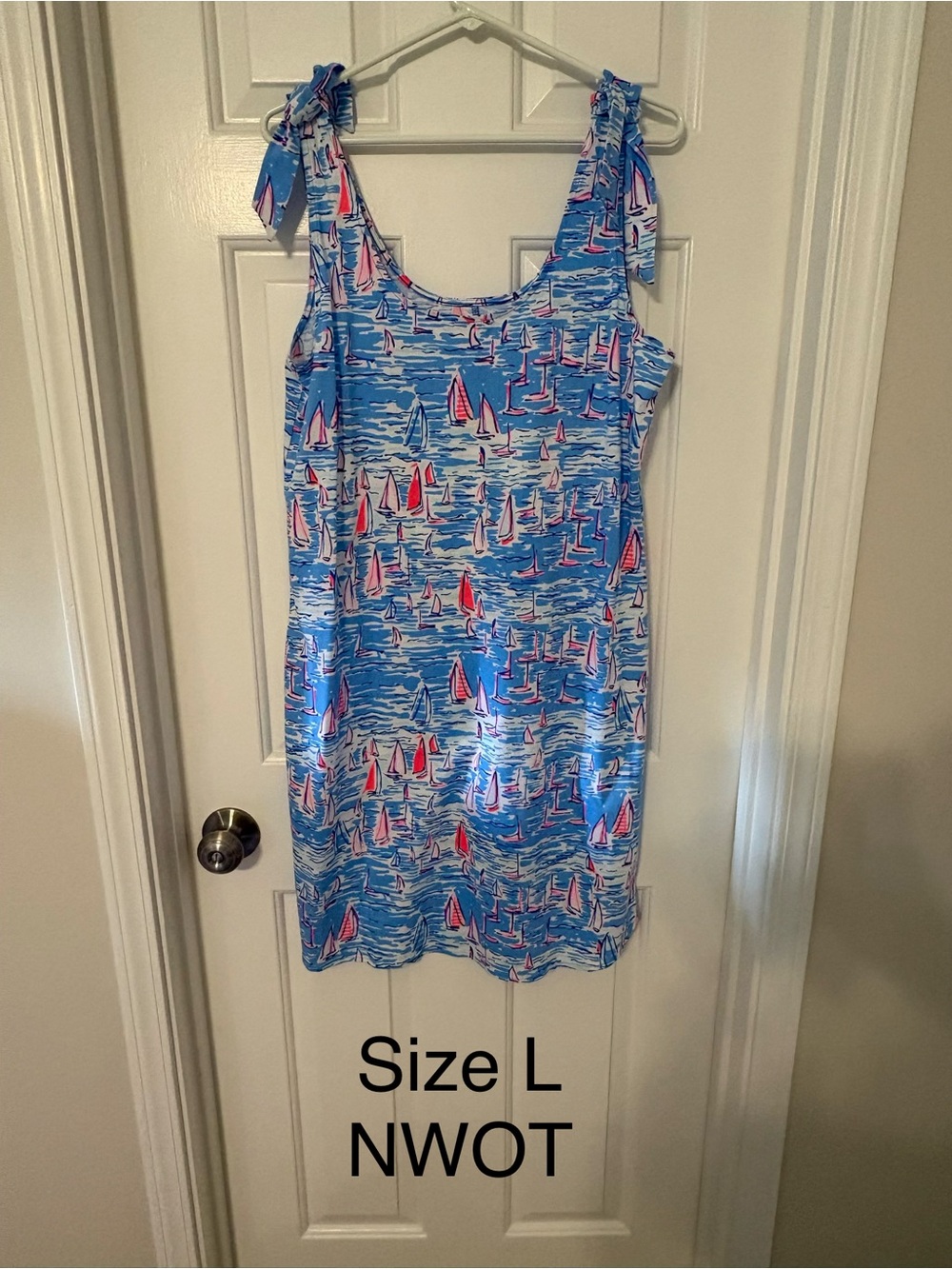 Lilly Pulitzer Blue Sailboat Print Tie-Shoulder Midi Dress